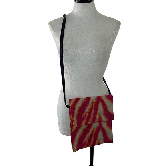 Womens Crossbody Shoulder Bag One Size Pink Orange Tapestry Flap Front Colorful - Picture 1 of 12